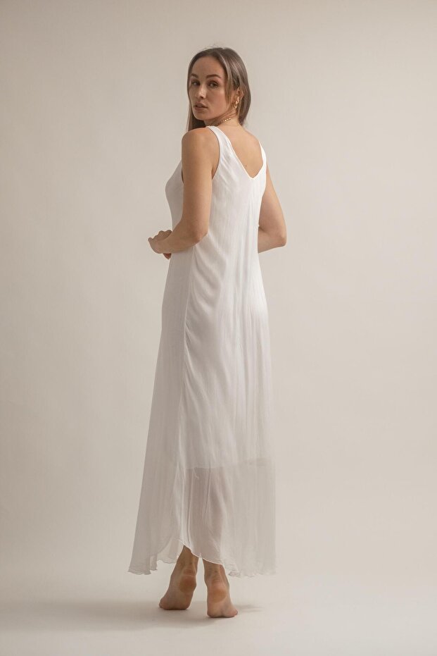 KALIN ASKILI UZUN İPEK ELBİSE - 3