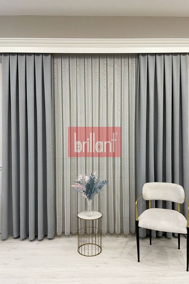 Brillant Lumıra Mikro File Mutfak, Oturma odası, Ofis ve Büro Modern Tül Perde 1/3 Sık Pile - Gri - 5