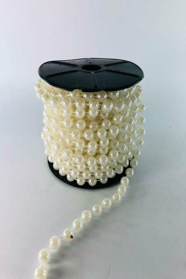 8 mm White Fixed Full Pearl Ribbon – 10 Meters Decorative Beads