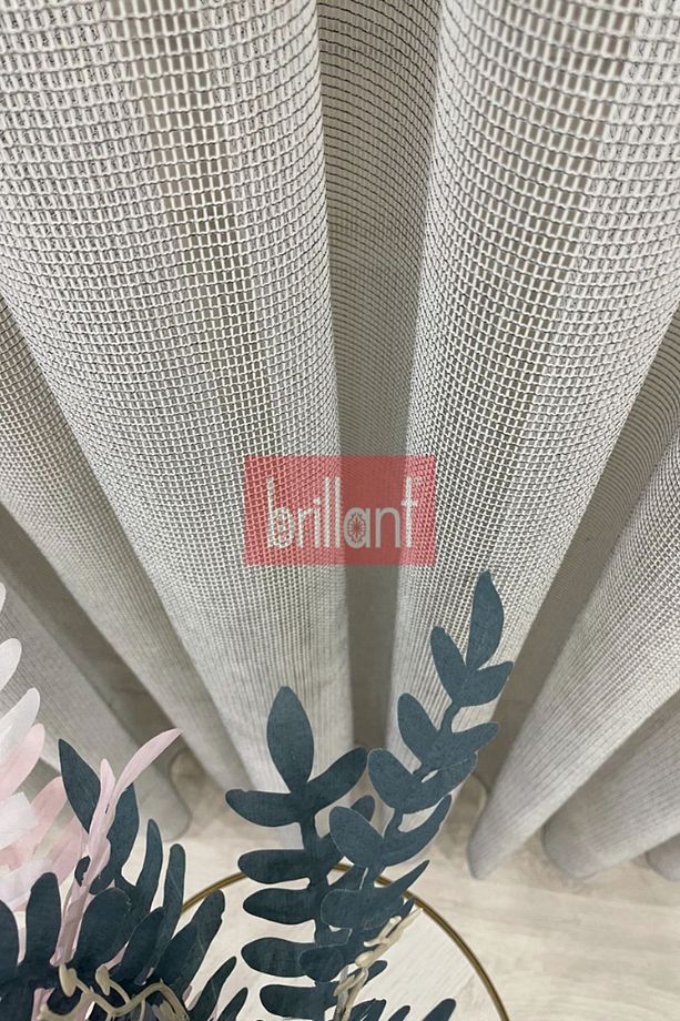 Brillant Lumıra Mikro File Mutfak, Oturma odası, Ofis ve Büro Modern Tül Perde 1/3 Sık Pile - Gri - 3