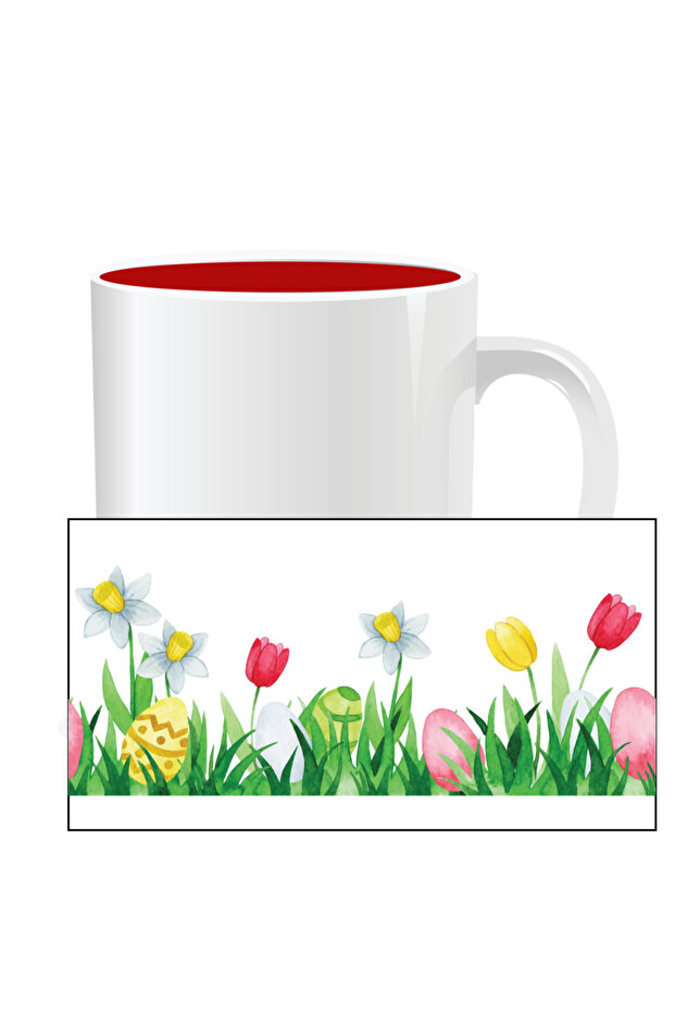 Personalized Easter mug, Easter Flowers - Red interior - 1
