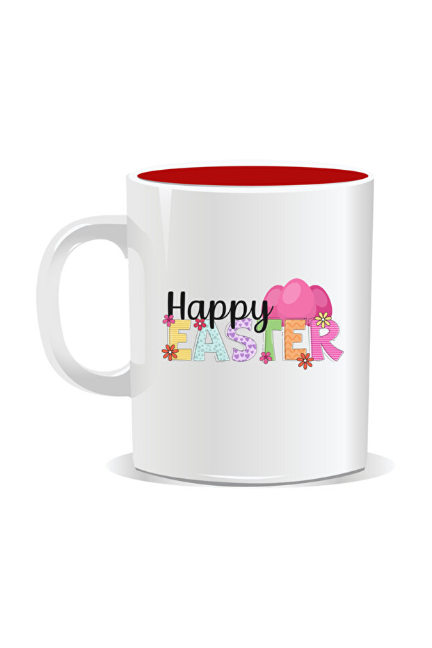 Personalized Easter mug, Happy Easter - Red interior - 2