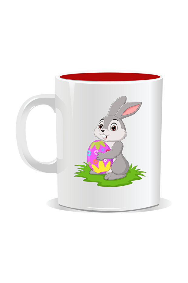 Personalized Easter mug, Bunny with an egg - Red interior - 2