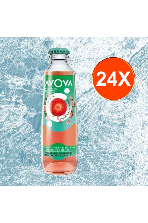 Çilek ve Gül Aromalı Maden Suyu 200 ML x 24 Adet - 1