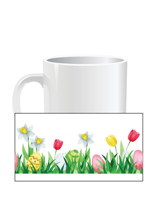 Personalized Easter mug, Easter Flowers - White interior - 2
