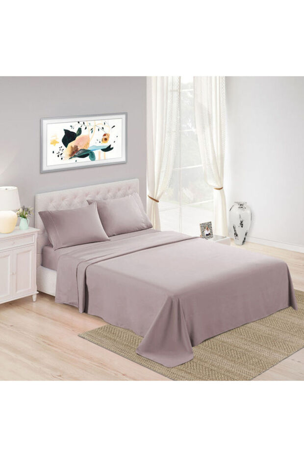 :طقم ملاءات سرير فاخرة سادة من 3 قطع، 500 خيط، 100 قطن غني - 1