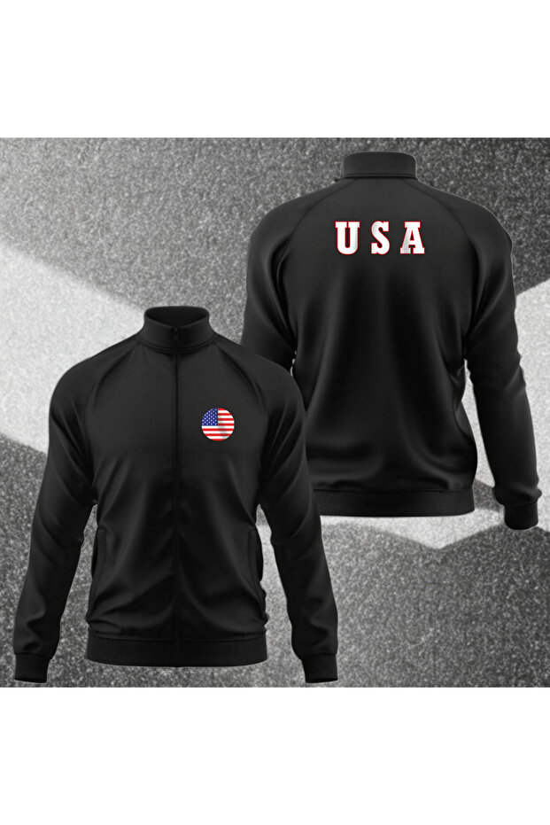 Usa America Flag Logo Diver Fabric Tracksuit Top