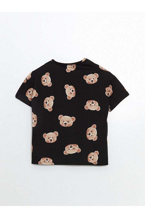 Bisiklet Yaka Ayı Baskılı Kadın Şortlu Pijama Takımı - 7