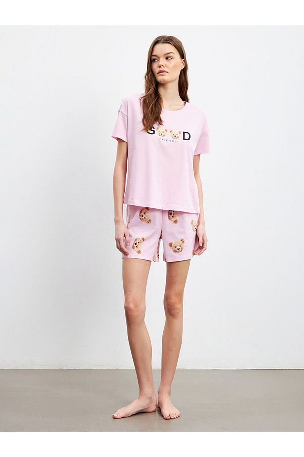 Ayı Teddy Baskılı Kadın Şortlu Pijama Takımı - 2