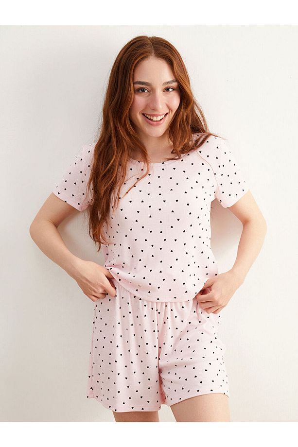 Petite Kalp Baskılı Kadın Şortlu Pijama Takımı - 1