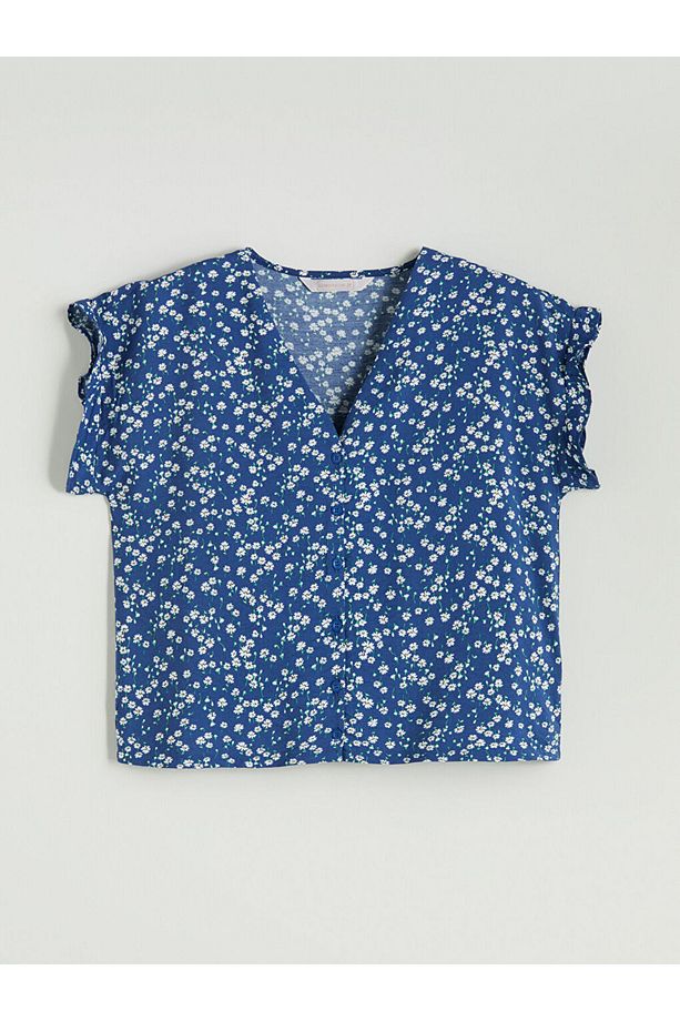 V Yaka Çiçekli Kadın Şortlu Pijama Takımı - 6