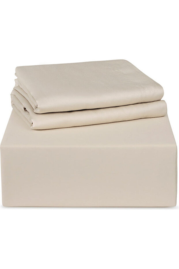 :طقم ملاءات سرير فاخرة سادة من 3 قطع، 300 خيط، 100 قطن غني - 2