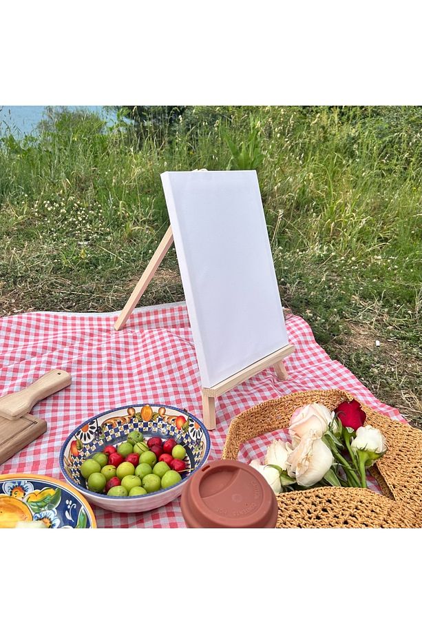 Piknik seti mini şövale tuval piknik örtüsü sanat seti masaüstü şövale tuval - 1