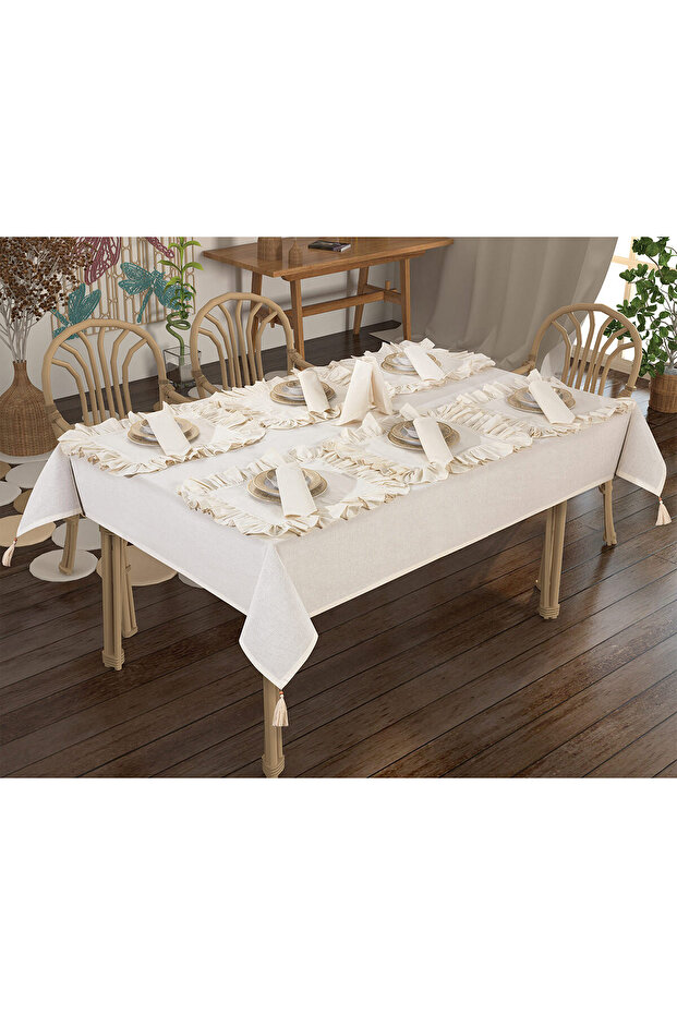 Keten Fırfırlı Amerikan Servis Sunum 6 Adet - 4