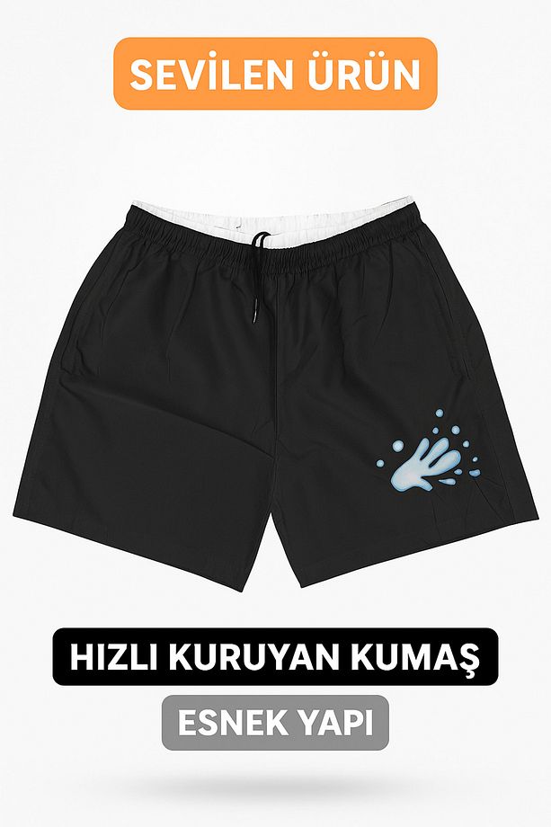 Regular Fit Kısa Boy Cepli File Astarlı Beli Bağcıklı Düz Hafif Kumaş Deniz Şortu - 1