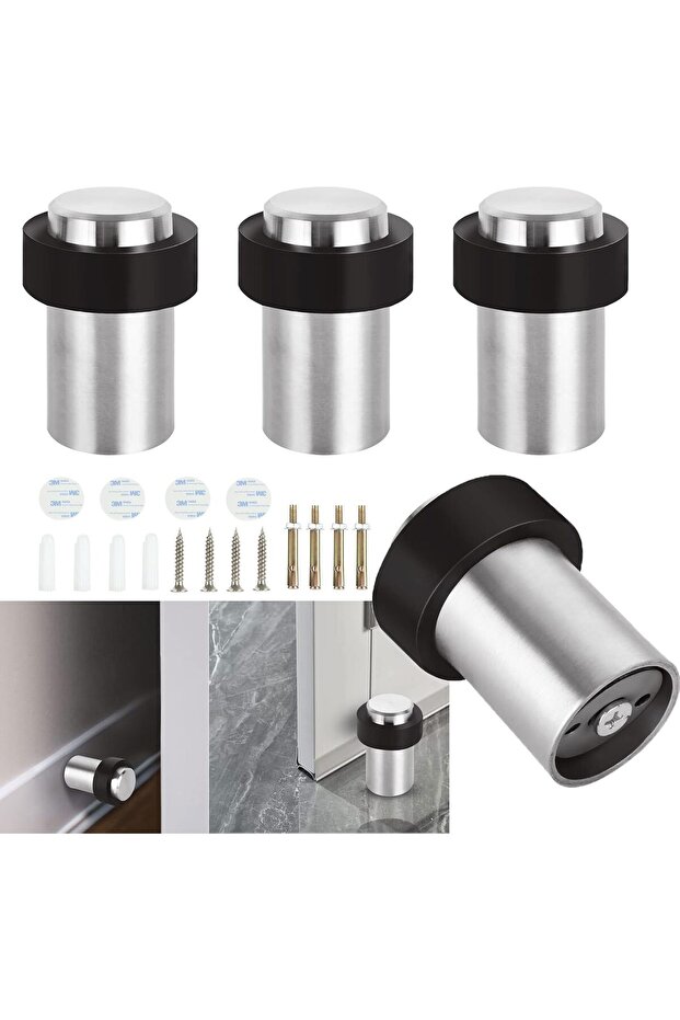 LOLYSIC 4 Pack Door Stops, Floor Wall Mounted Door Stoppers, Heavy Duty Chrome Door Stops with Rubbe
