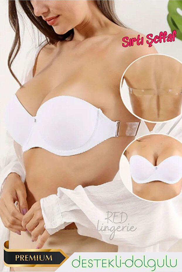 Supported (Filled) Transparent Back Strapless Bra, Evening Dress Bra (Suitable for Wedding, Engagement, Henna)