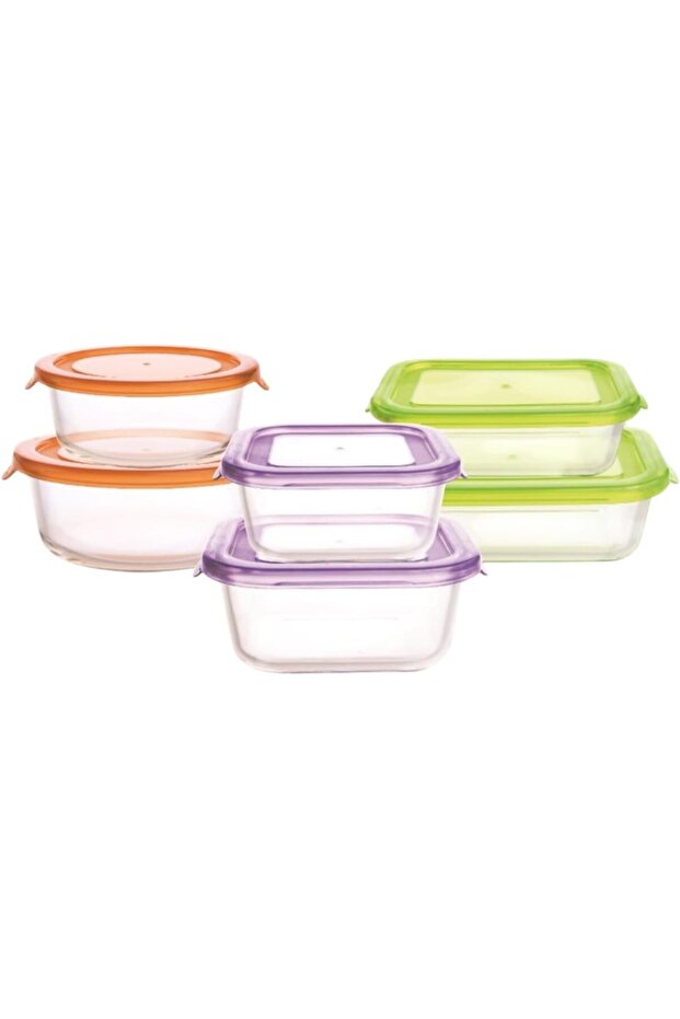 6-Piece Glass Storage Set with PP Lids | Rectangle (370ml, 640ml) + Square (320ml, 520m