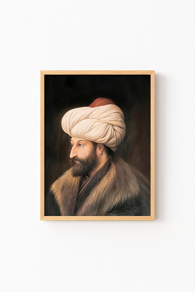 صورة السلطان محمد الفاتح - إطار خشبي منقوش