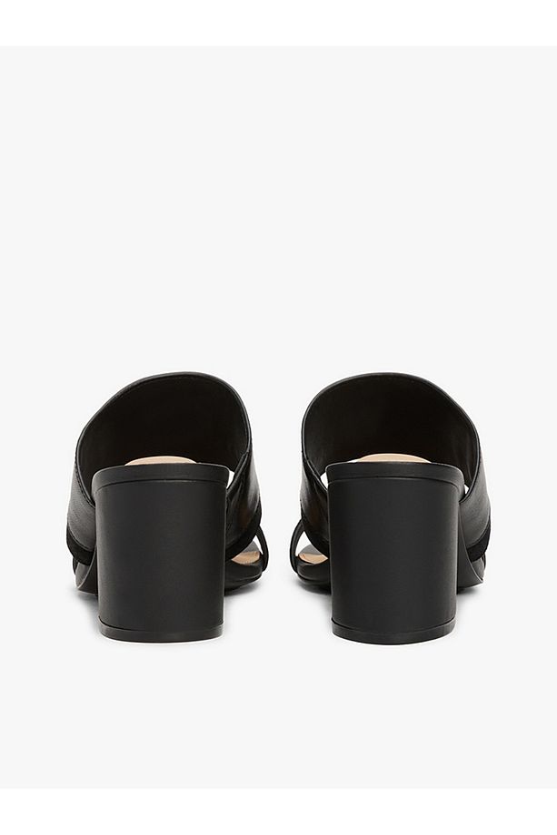 Leather Block Heel Mules - 5
