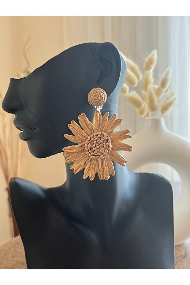 Sun Flower Beach Style Handmade Raffia Earrings