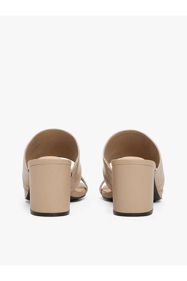 Leather Block Heel Mules - 5
