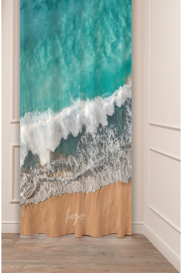 ستارة خلفية عصرية أنيقة بتصميم مخصص مطبوع رقميًا (جناح واحد) من Sea Wave Peaceful Landscape Beach