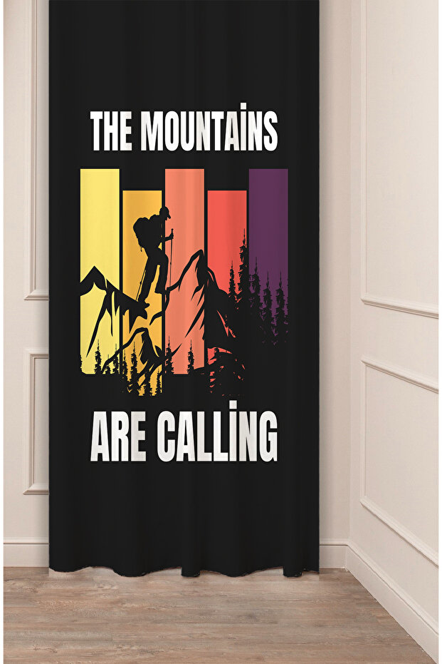Mountain Climber Snow Landscape Bohemian Patterned Special Design Digital Printed (Single Wing) Modern Stylish Background Curtain