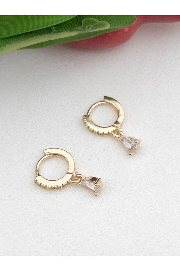 Zirkon Taşlı Damla Model Tek Taşlı Minimal Çelik Küpe - 2 cm - 3