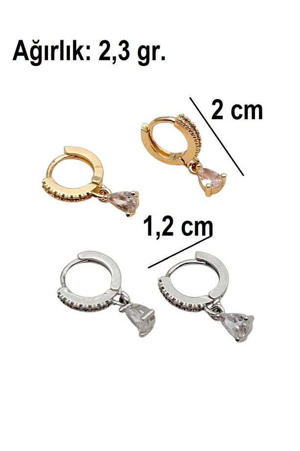 Zirkon Taşlı Damla Model Tek Taşlı Minimal Çelik Küpe - 2 cm - 7