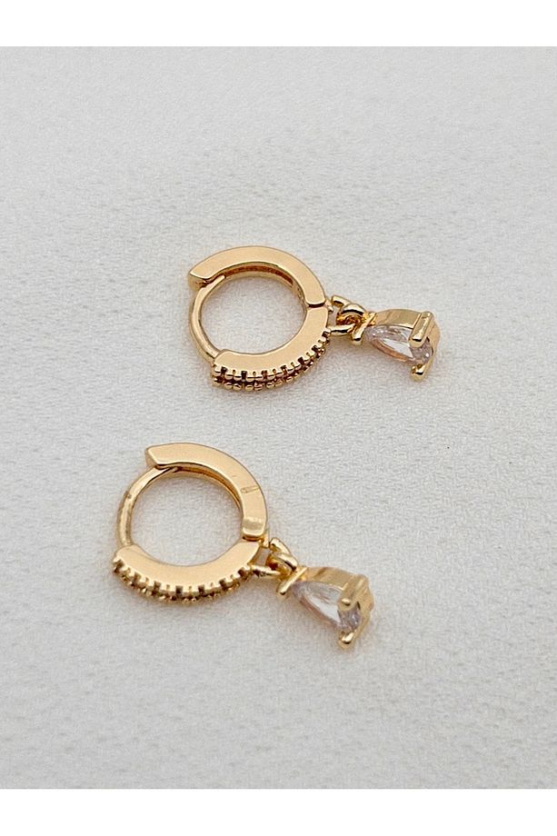 Zirkon Taşlı Damla Model Tek Taşlı Minimal Çelik Küpe - 2 cm - 5