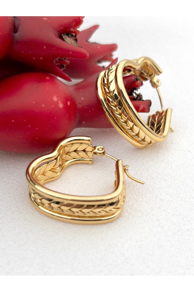 Kalp Tasarımlı Kararmaz Çelik Küpe - 7