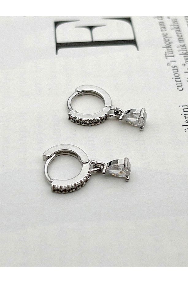 Zirkon Taşlı Damla Model Tek Taşlı Minimal Çelik Küpe - 2 cm - 2