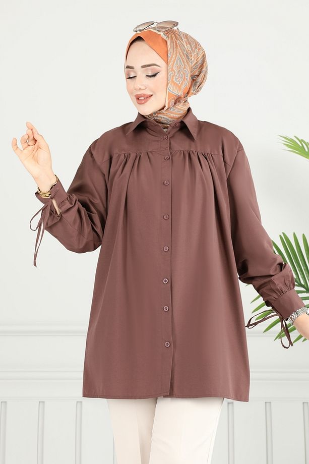 Manşeti Bağcıklı Tunik 4101PM271 Kahve - 3