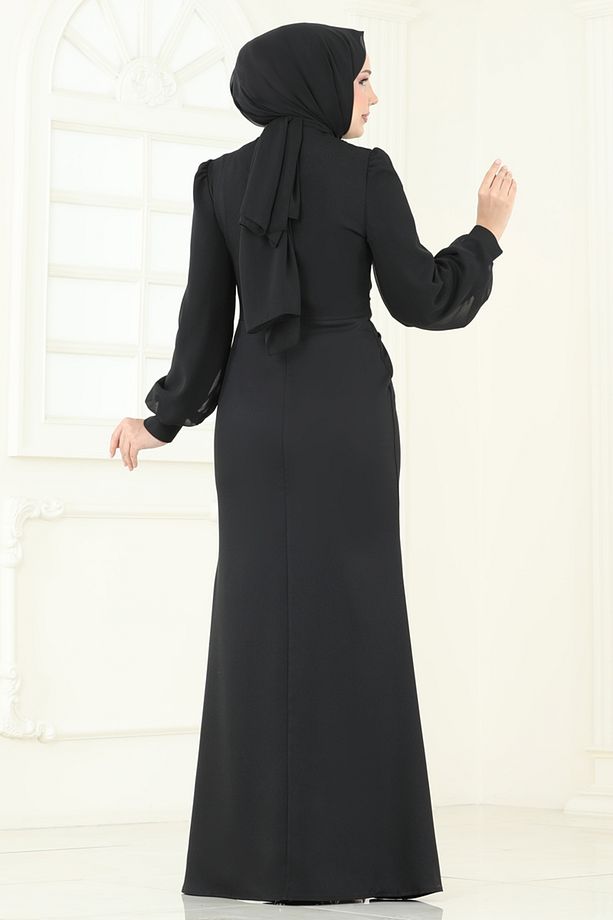 Pul Payetli Abiye Elbise 2770ASMK1074 Siyah - 5