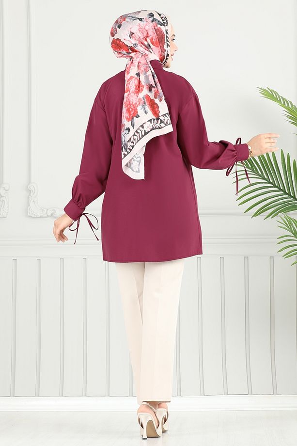 Manşeti Bağcıklı Tunik 4101PM271 Bordo - 4