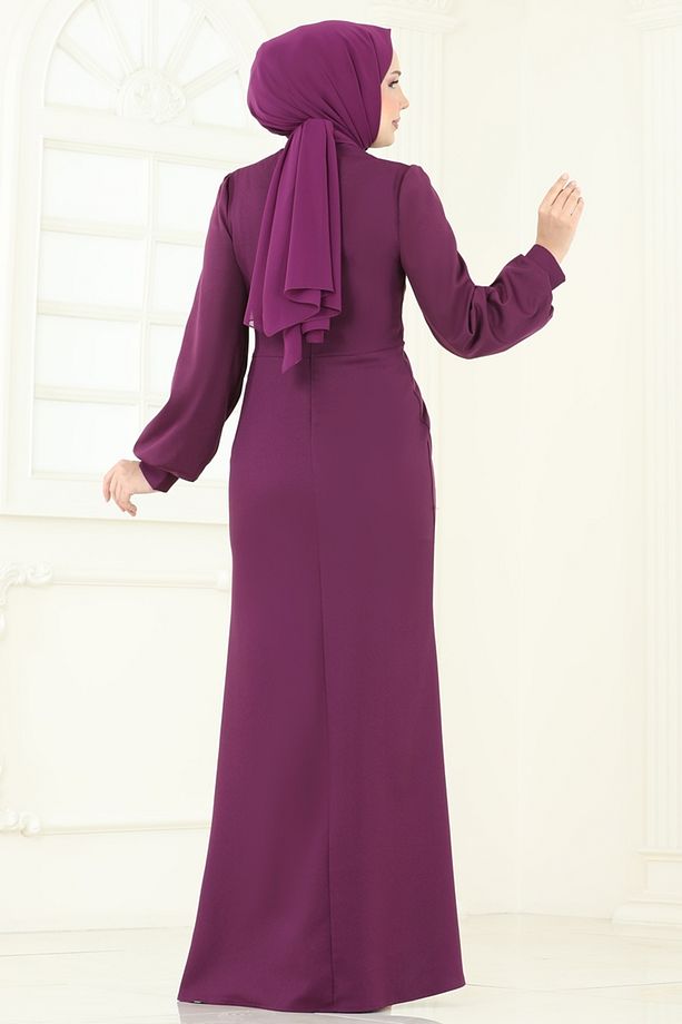 Pul Payetli Abiye Elbise 2770ASMK1074 Mor - 4