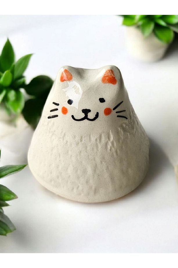 El Yapımı Seramik Kedi Biblo Seti – Sevimli ve Dekoratif Minik Heykelcik (2'li Set) - 3