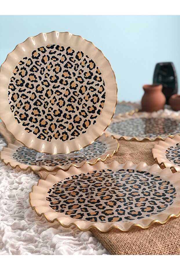 Leopard Patterned Crimp Serving Plate 6 Pieces - 4