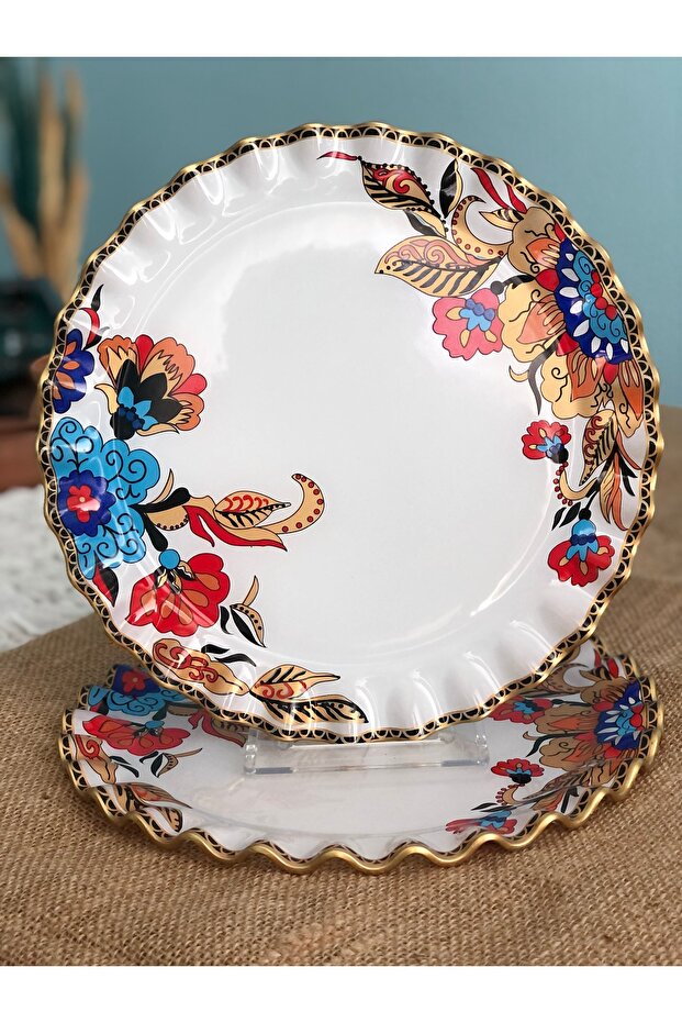 White Flower Patterned Curved Serving Plate 6 Pieces