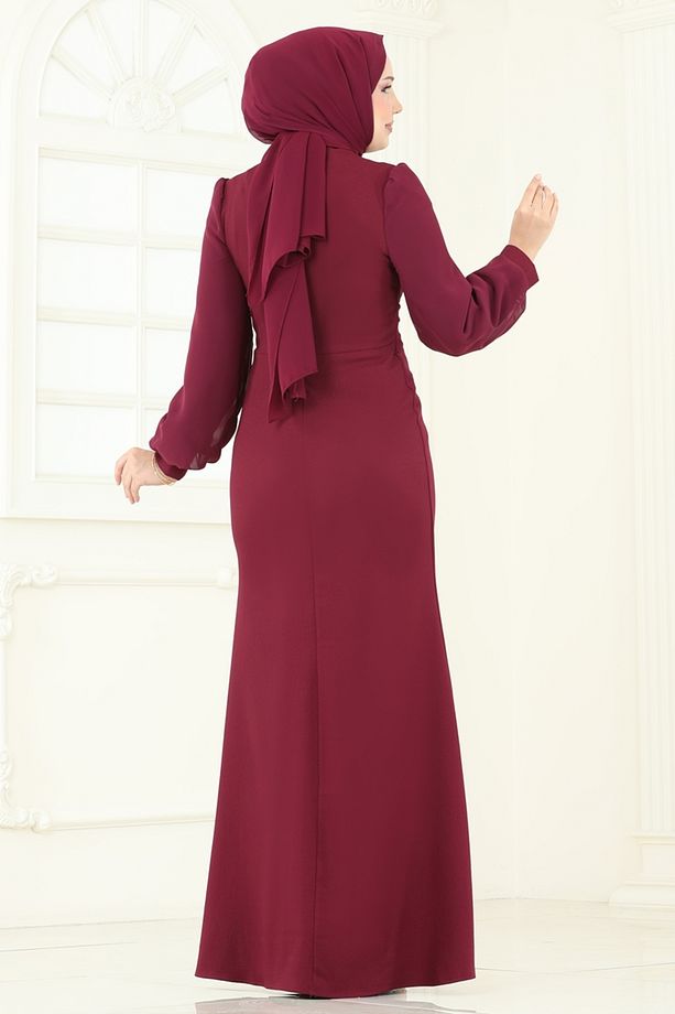 Pul Payetli Abiye Elbise 2770ASMK1074 Bordo - 4