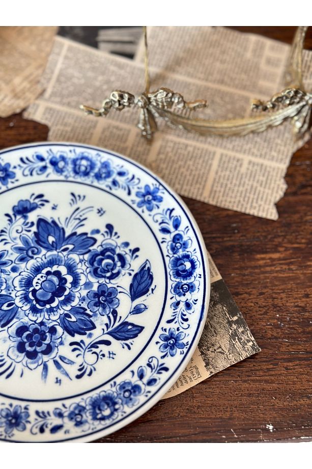 Antika Alman El boyaması Mavi Beyaz Blueblanc Duvar Tabağı Süsü 19 cm - 3