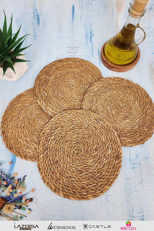 Decorative Wicker Trivet Pot Pan Teapot Rack Set 4 Pieces