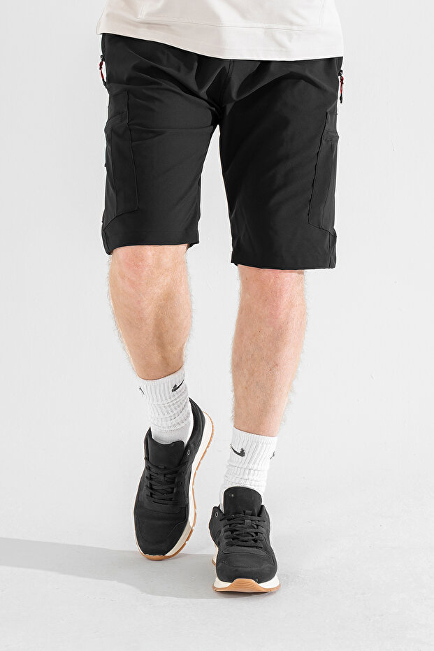 Men's Black Breathable Lycra Fabric 5 Pocket Outdoor Cargo Capri Shorts