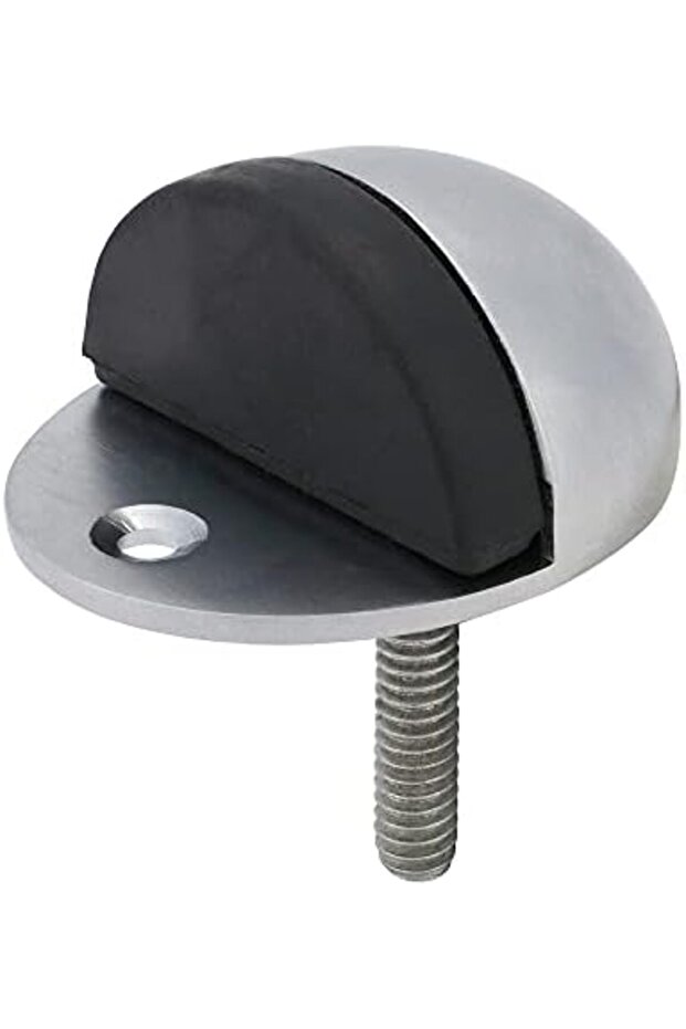 TIMCO Oval Door Stop - Satin Chrome - Floor Mounted - Protective Rubber Buffer Tip - 47mm