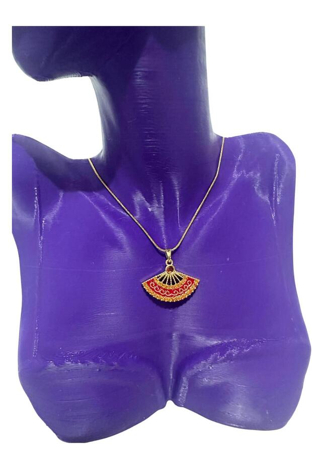 Steel Necklace with Red Fan Figure