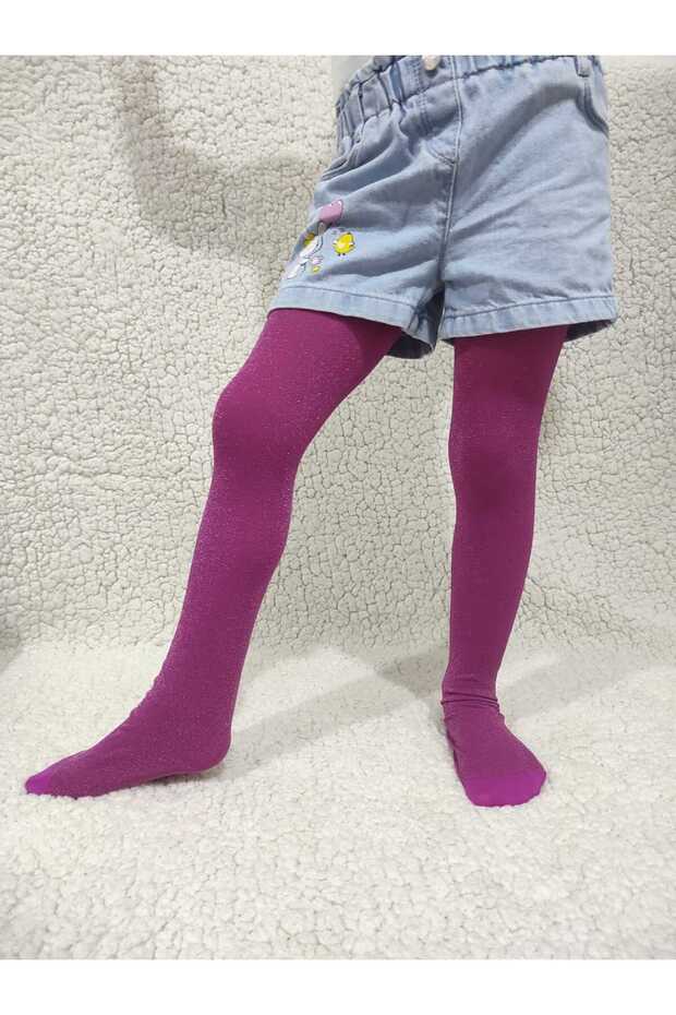 Glitter Diamond Girls' Pantyhose - Fuchsia Color Premium Children's Pantyhose