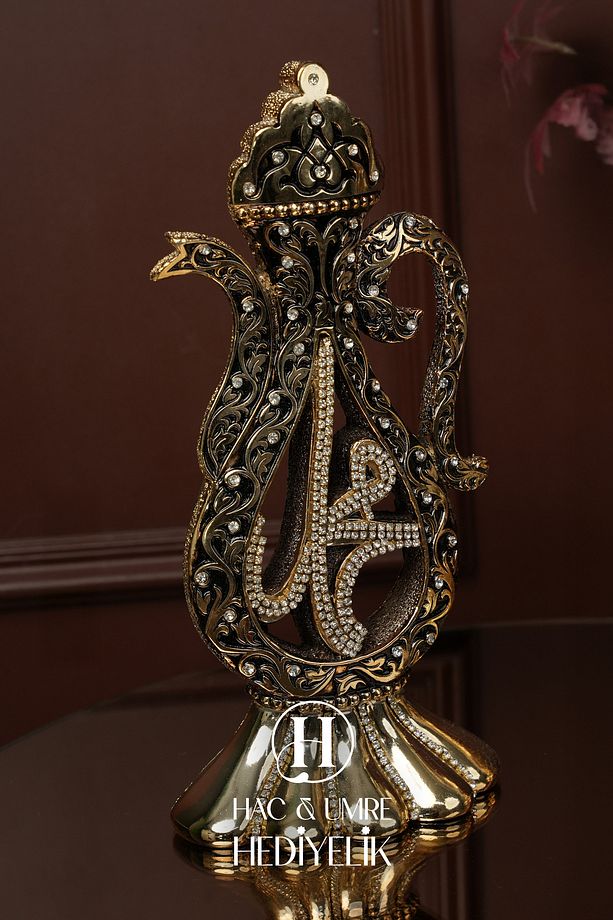 Allah Muhammed Biblo | Dini Manevi Hediye | Ev Dekorasyon Biblo | Lüks Gold İbrik Biblo Seti - 4
