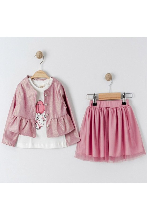 Baby Girl Short Sleeve Blouse, Skirt and Jacket Set
