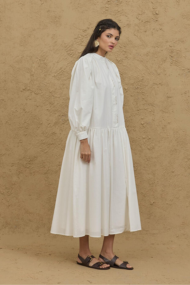 Çok Britli Elbise Ekru - 3